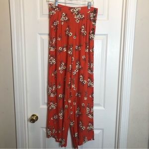 Miss Me Orange Floral Wide Leg Linen Pants  Size L